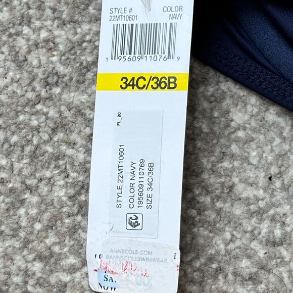 Anne Cole Bikini Womens sz 34C 36B Navy Twist Swim Top Underwire Support - Picture 6 of 6